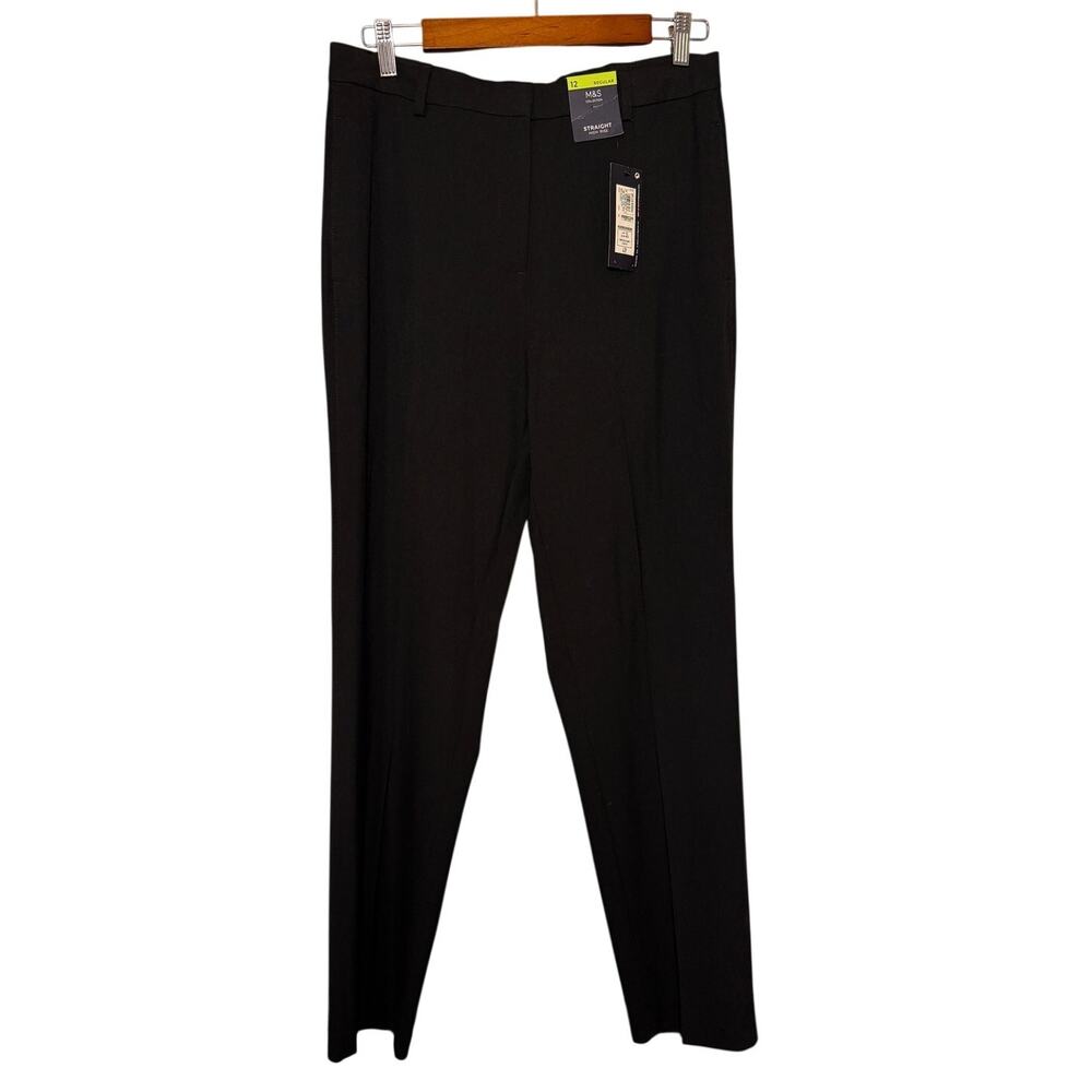 NWT M&S Black Straight Leg Trousers Size: 12